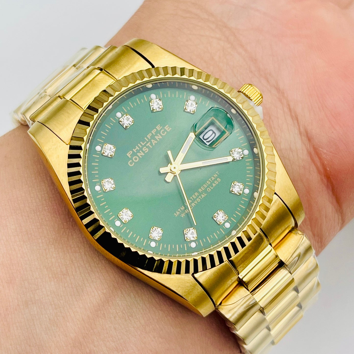 Montre PHILIPPE Doré fond Vert (Grande)